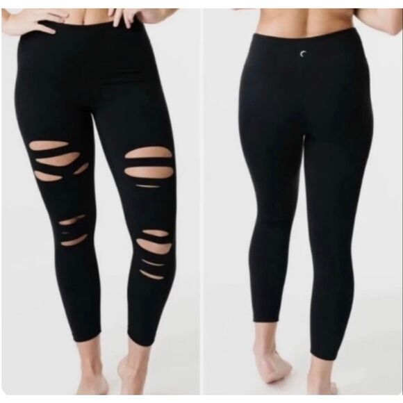 Zyia Active NWT Black Slash Luxe High Rise 7/8 24” Leggings Shredded sz 16-18 - Picture 1 of 11